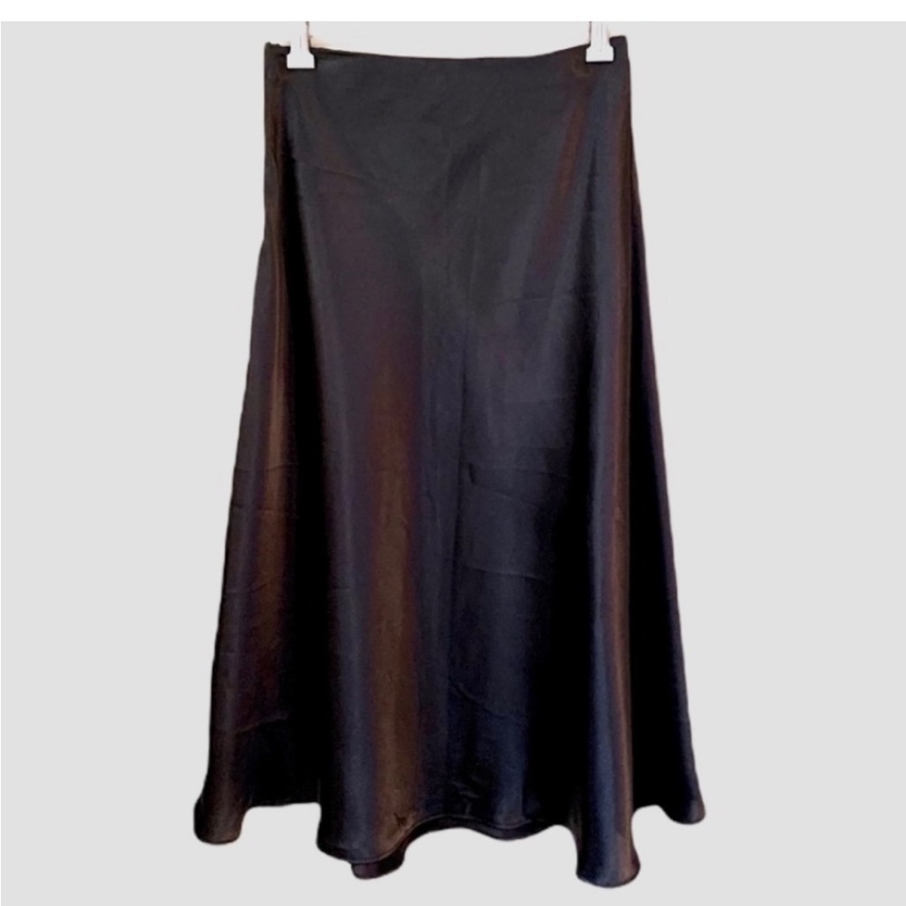Carly Jean Los Angeles Black Satin Midi Skirt